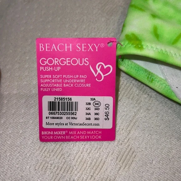 Victoria’s Secret Swim- Lime Green/White Pattern Top/Bottoms - Picture 6 of 7